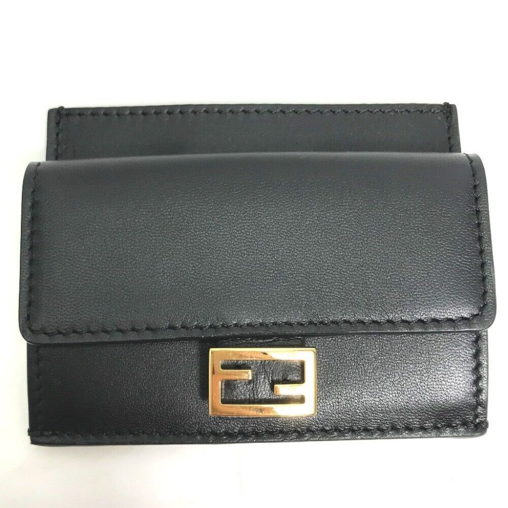 Fendi Baguette Card Holder Coin Compartment Wallet Coin Purse Black/Gold